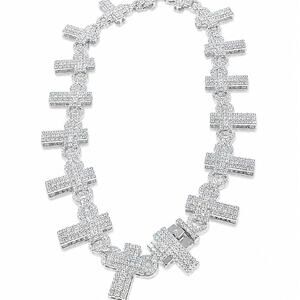 Unbranded Necklace 18in Silver Iced Out Cross Link Chain Hip Hop Bling